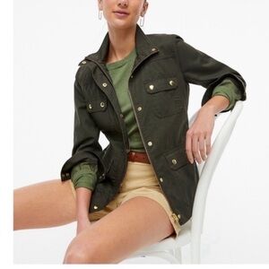 J. Crew Downtown Field Army Green Jacket Sz XS Waxed Full zip Snap Closure